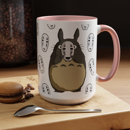 Totoro No Face Mask Accent Mug – Studio Ghibli Color Handle Cup 11oz & 15oz – Cute Anime Crossover Coffee Gift