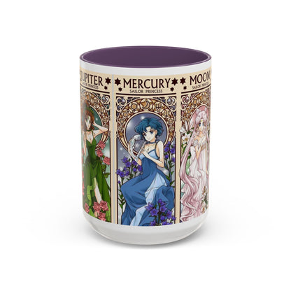 Sailor Moon Inner Guardians Accent Mug – Color Handle Anime Cup 11oz & 15oz – Magical Girl Coffee Gift