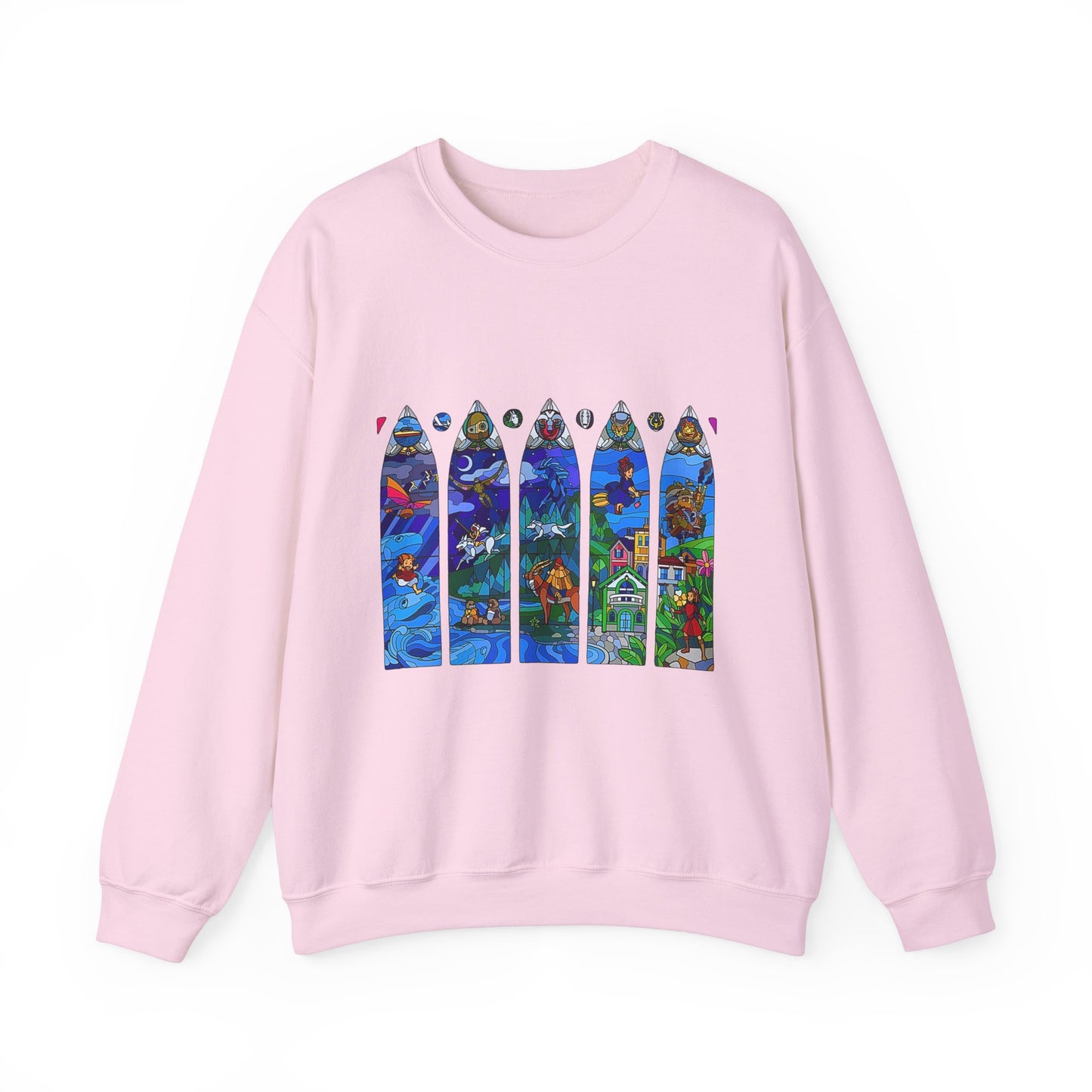 Studio Ghibli Stained Glass Sweatshirt – 100% Cotton Anime Pullover with Vitral-Inspired Design
