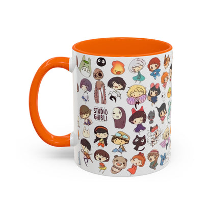 Studio Ghibli Chibi Characters Accent Mug – Color Handle Anime Cup – 11oz & 15oz Gift for Ghibli Fans