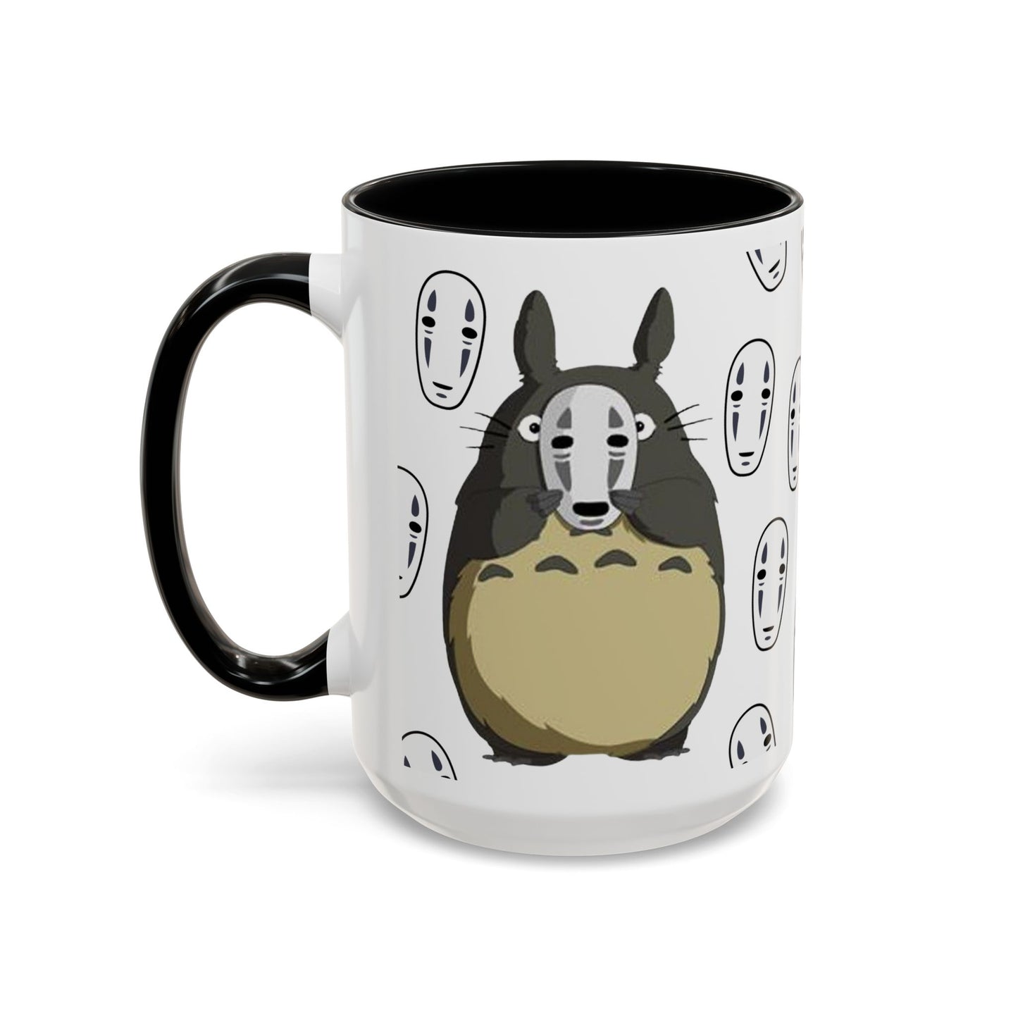 Totoro No Face Mask Accent Mug – Studio Ghibli Color Handle Cup 11oz & 15oz – Cute Anime Crossover Coffee Gift