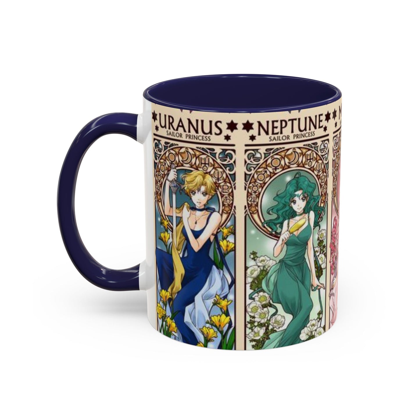 Sailor Moon Outer Guardians Accent Mug – Uranus Neptune Pluto Saturn – Color Handle Anime Cup 11oz 15oz