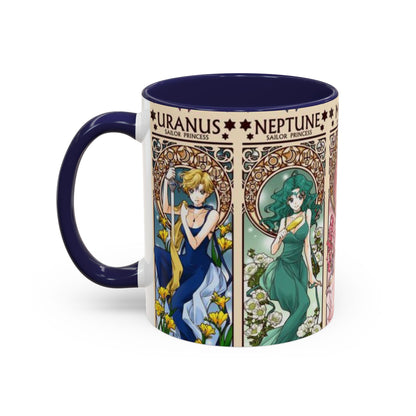 Sailor Moon Outer Guardians Accent Mug – Uranus Neptune Pluto Saturn – Color Handle Anime Cup 11oz 15oz