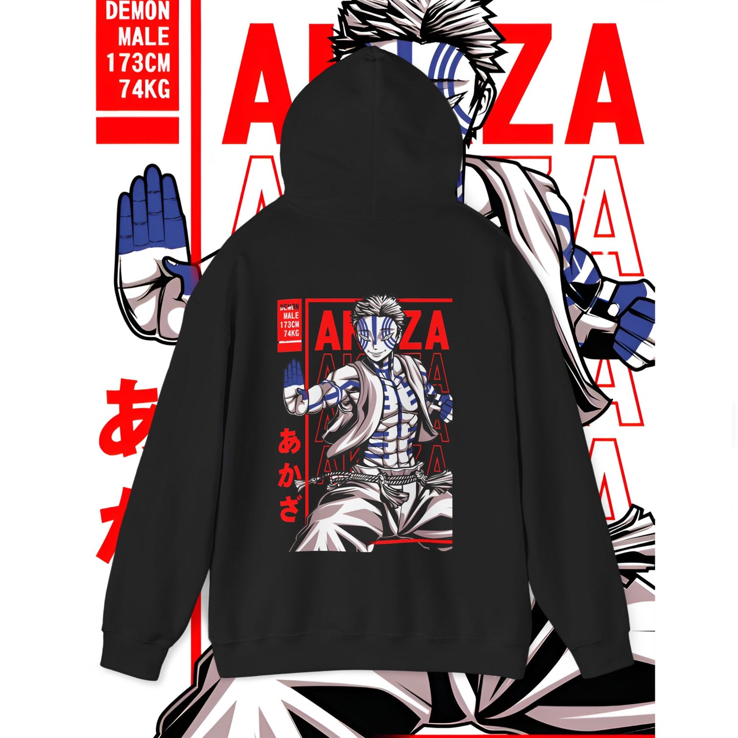 Akaza Demon Slayer Moon Back Print Hoodie – 100% Cotton Anime Streetwear