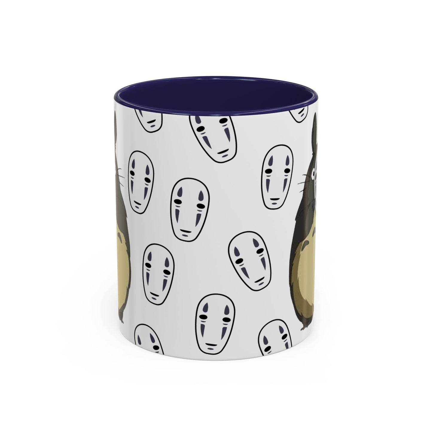 Totoro No Face Mask Accent Mug – Studio Ghibli Color Handle Cup 11oz & 15oz – Cute Anime Crossover Coffee Gift