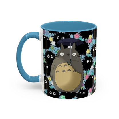Totoro & Soot Sprites Accent Mug – Studio Ghibli Color Handle Cup – 11oz & 15oz Ceramic Anime Gift