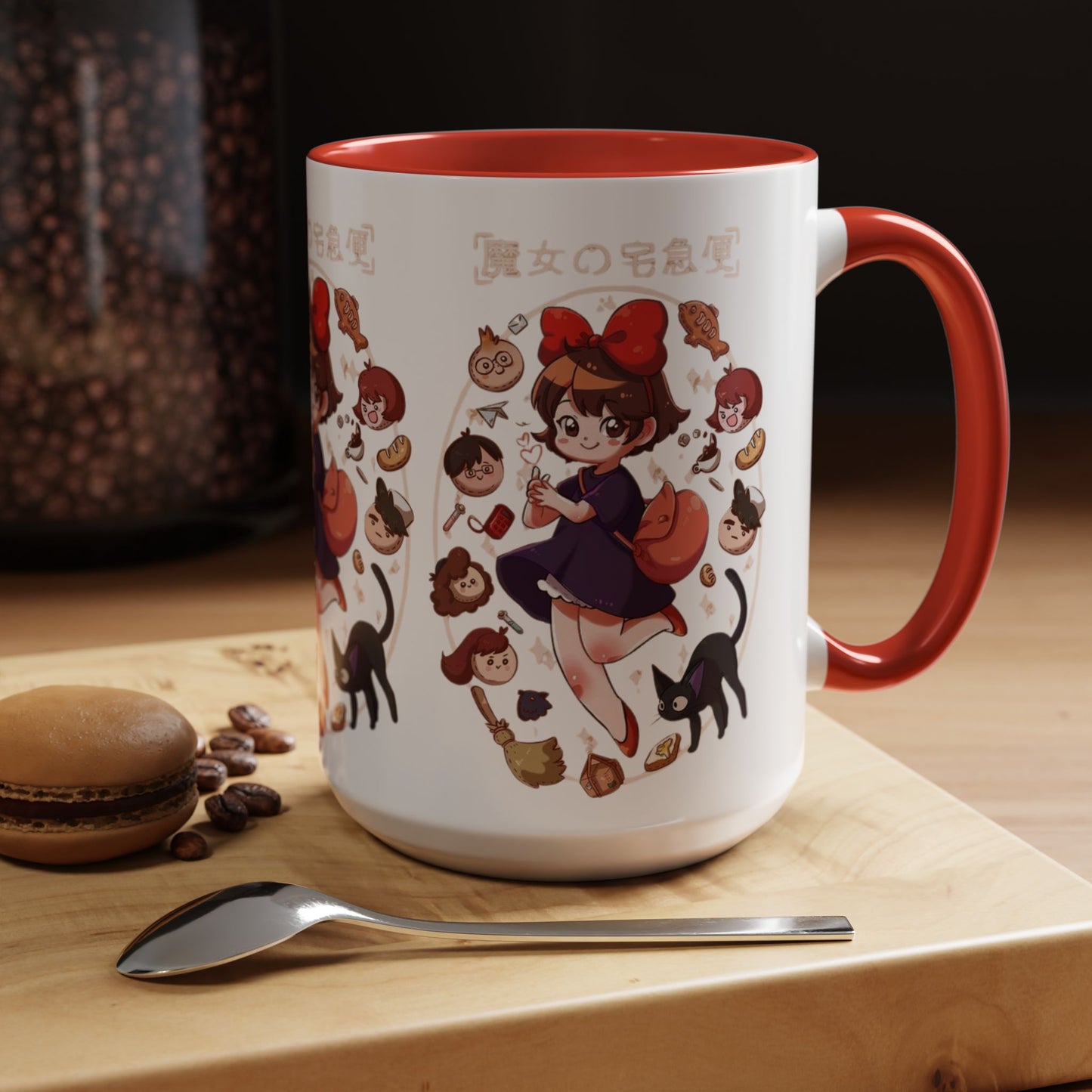 Kiki’s Delivery Service Accent Mug – Stained Glass Anime Cup 11oz & 15oz – Ghibli Inspired Color Handle Mug
