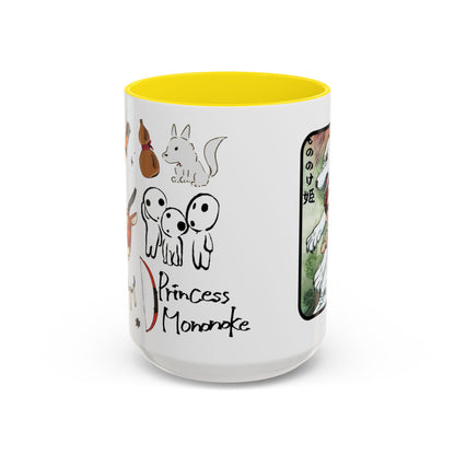 Princess Mononoke Accent Mug – Ghibli Collage Color Handle Cup 11oz & 15oz – Fantasy Anime Gift with San & Kodama