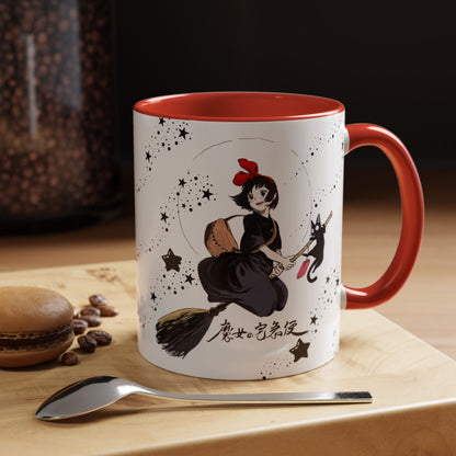 Kiki’s Delivery Service Accent Mug – 11oz & 15oz Ceramic Cup with Colored Handle – Studio Ghibli Anime Gift