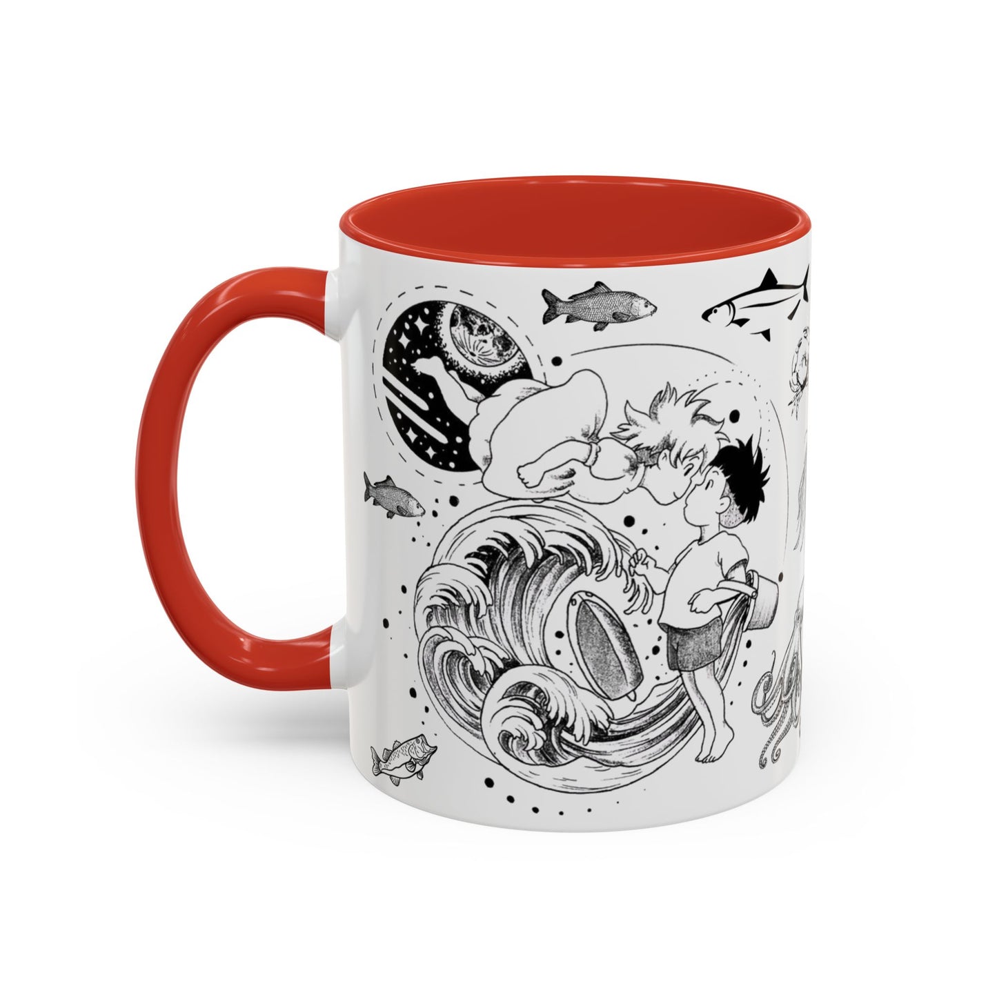 Ponyo World Sea Accent Mug – Studio Ghibli Color Handle Cup 11oz & 15oz – Ocean Anime Coffee Gift