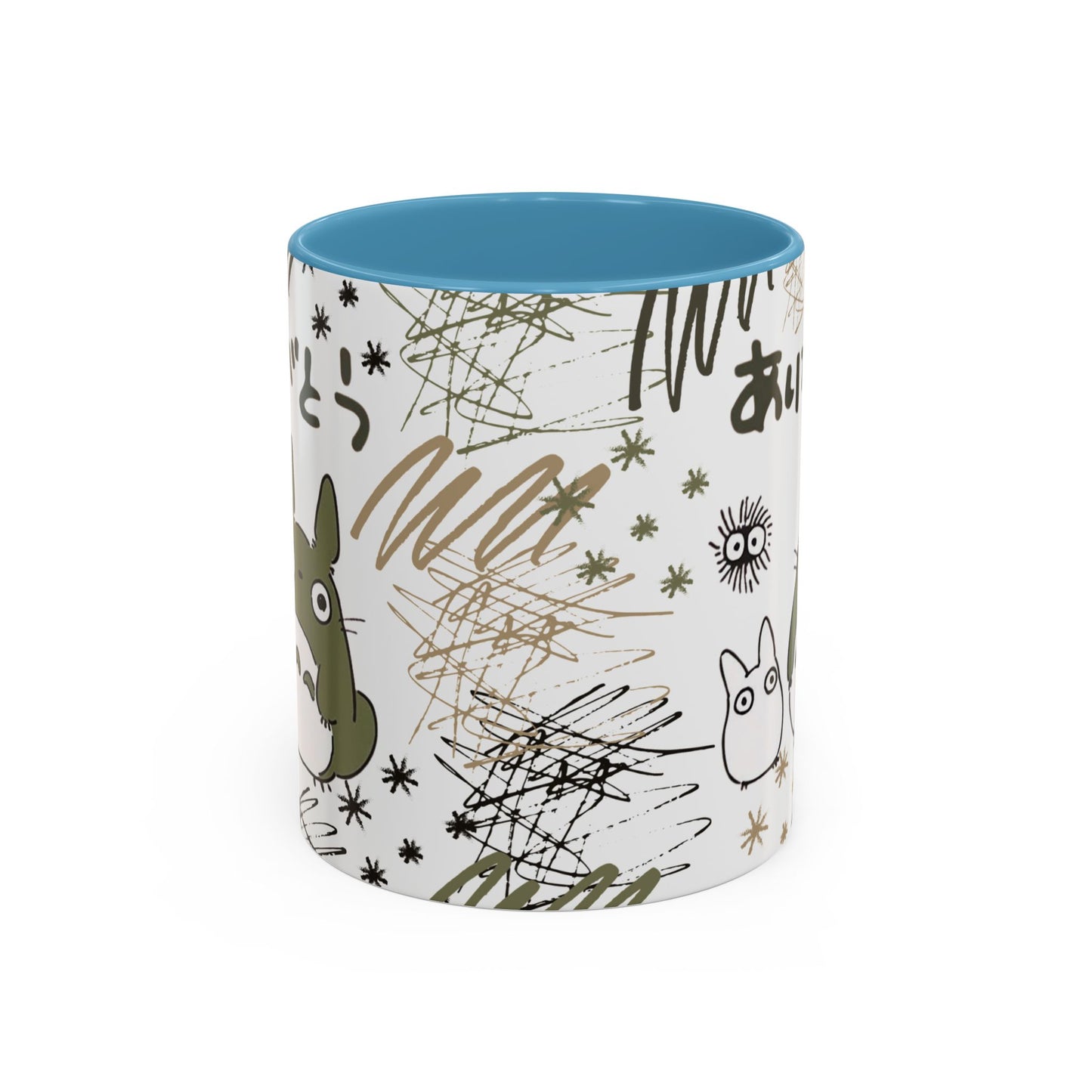 Totoro Sketch Accent Mug – Studio Ghibli Coffee Cup with Colored Handle – 11oz & 15oz Cute Anime Mug
