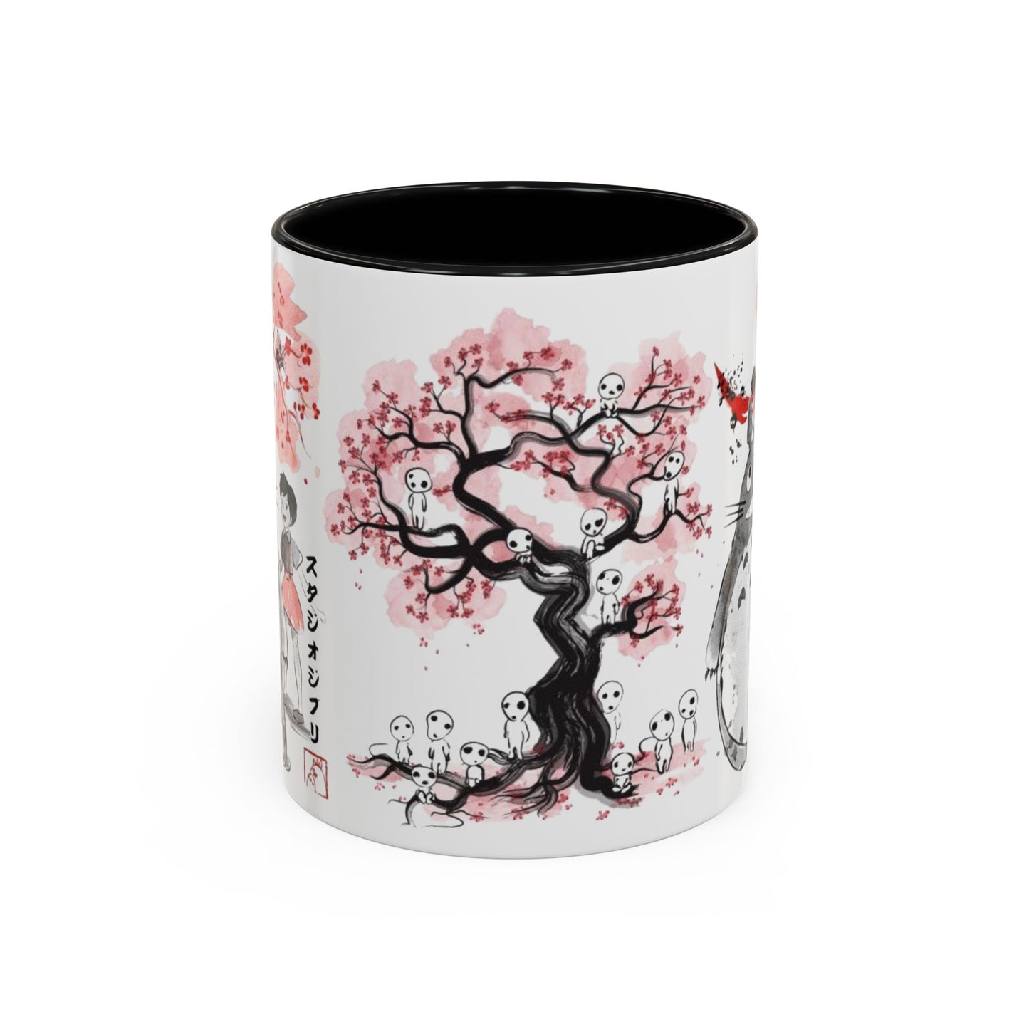 Totoro Sakura Forest Accent Mug – Color Handle Anime Cup 11oz & 15oz – Studio Ghibli Aesthetic Gift