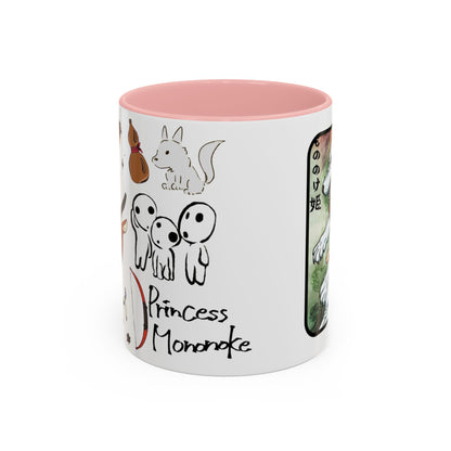 Princess Mononoke Accent Mug – Ghibli Collage Color Handle Cup 11oz & 15oz – Fantasy Anime Gift with San & Kodama