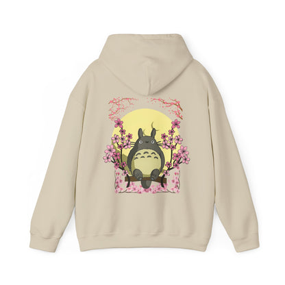 Totoro Sakura Moon Back Print Hoodie – 100% Cotton Studio Ghibli-Inspired Cherry Blossom Pullover