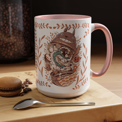 Totoro Matryoshka Accent Mug – 11oz & 15oz Studio Ghibli Inspired Coffee Cup with Color Handle