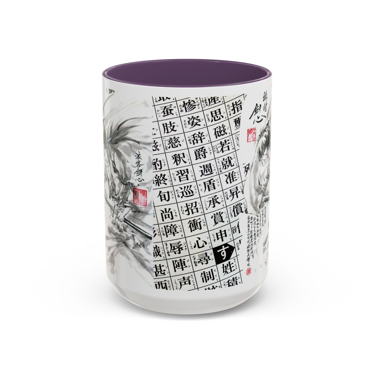 Rurouni Kenshin Kanji Accent Mug – Samurai Anime Color Handle Cup 11oz & 15oz – Japanese Sword Art Gift
