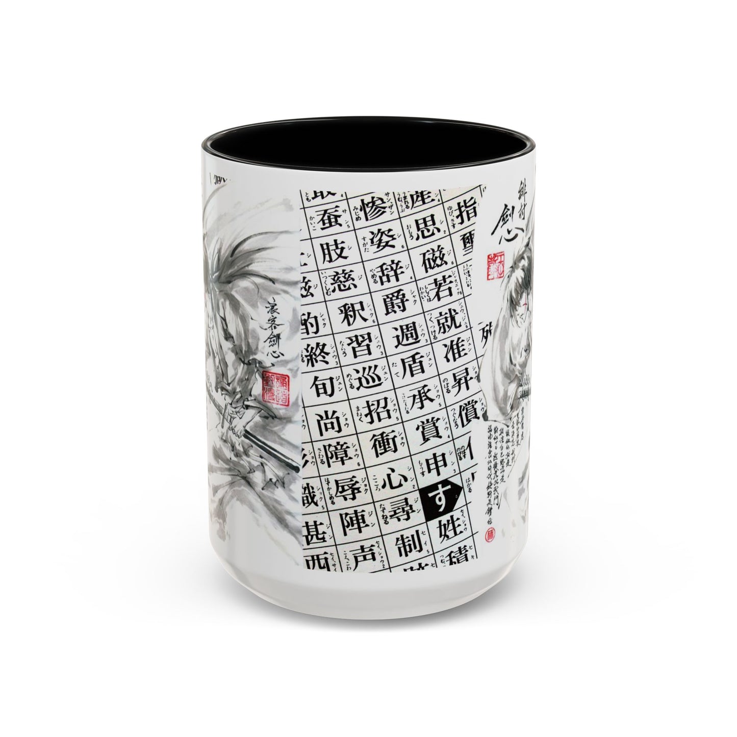 Rurouni Kenshin Kanji Accent Mug – Samurai Anime Color Handle Cup 11oz & 15oz – Japanese Sword Art Gift