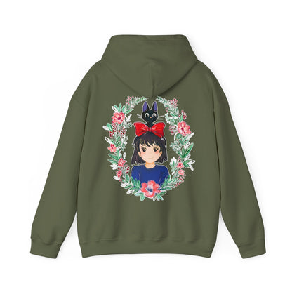 Kiki’s Delivery Service Floral Back Print Hoodie – 100% Cotton Studio Ghibli Anime Sweatshirt