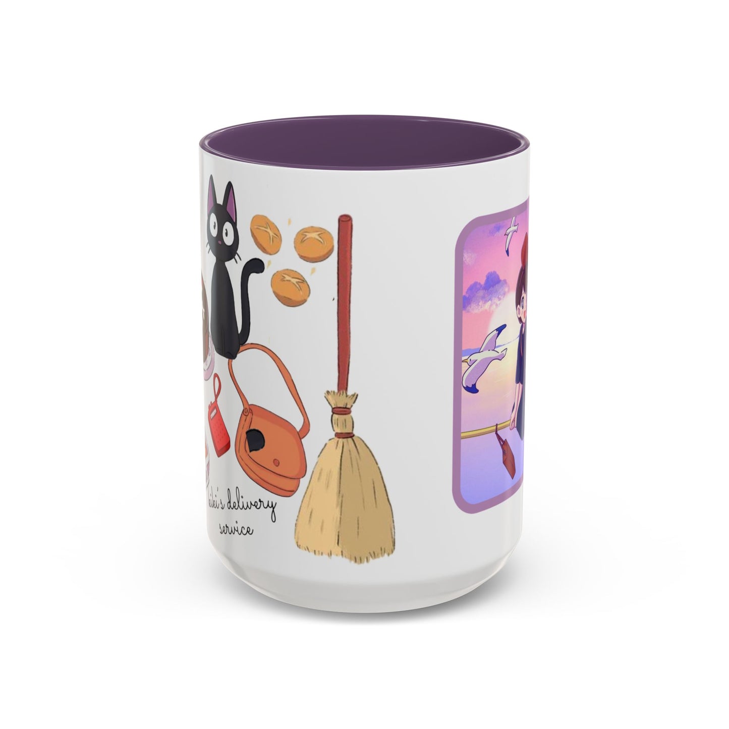 Jiji Funny Accent Mug – Kiki’s Delivery Service Color Handle Cup 11oz & 15oz – Cute Ghibli Cat Anime Gift