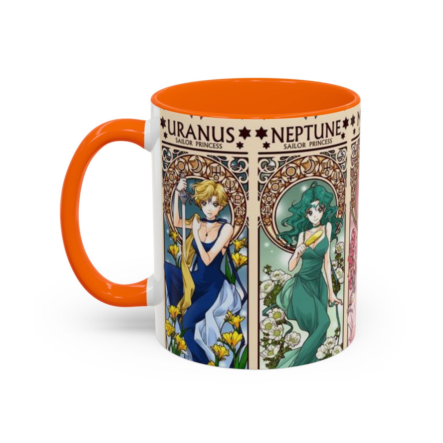 Sailor Moon Outer Guardians Accent Mug – Uranus Neptune Pluto Saturn – Color Handle Anime Cup 11oz 15oz