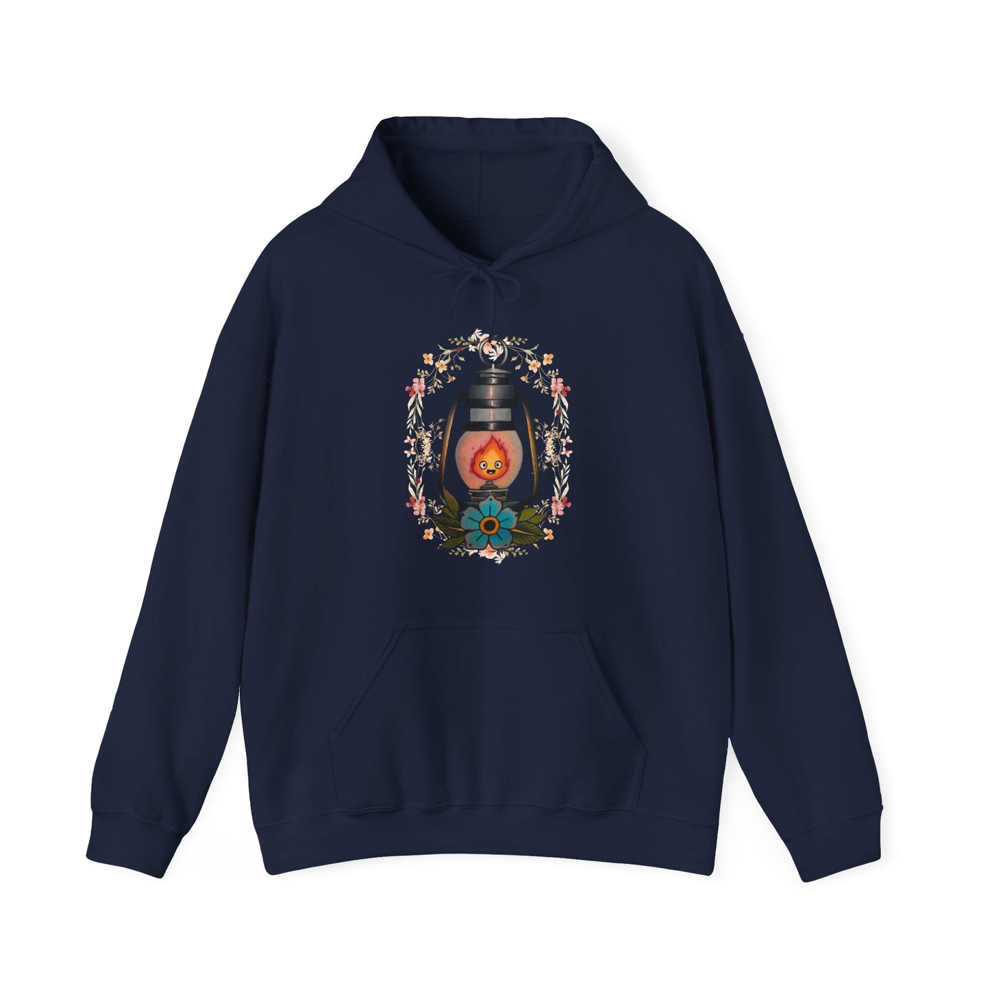 Calcifer Lamp Flowers Hoodie – 100% Cotton Anime Hoodie Inspired by Howl’s Moving Castle