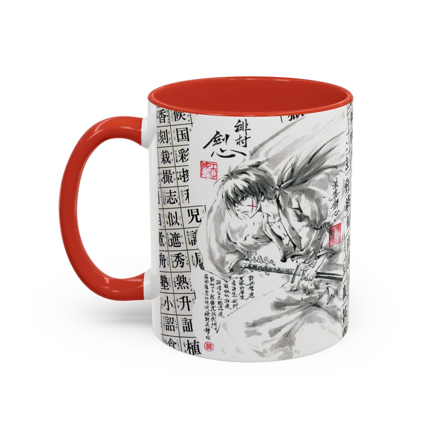 Rurouni Kenshin Kanji Accent Mug – Samurai Anime Color Handle Cup 11oz & 15oz – Japanese Sword Art Gift
