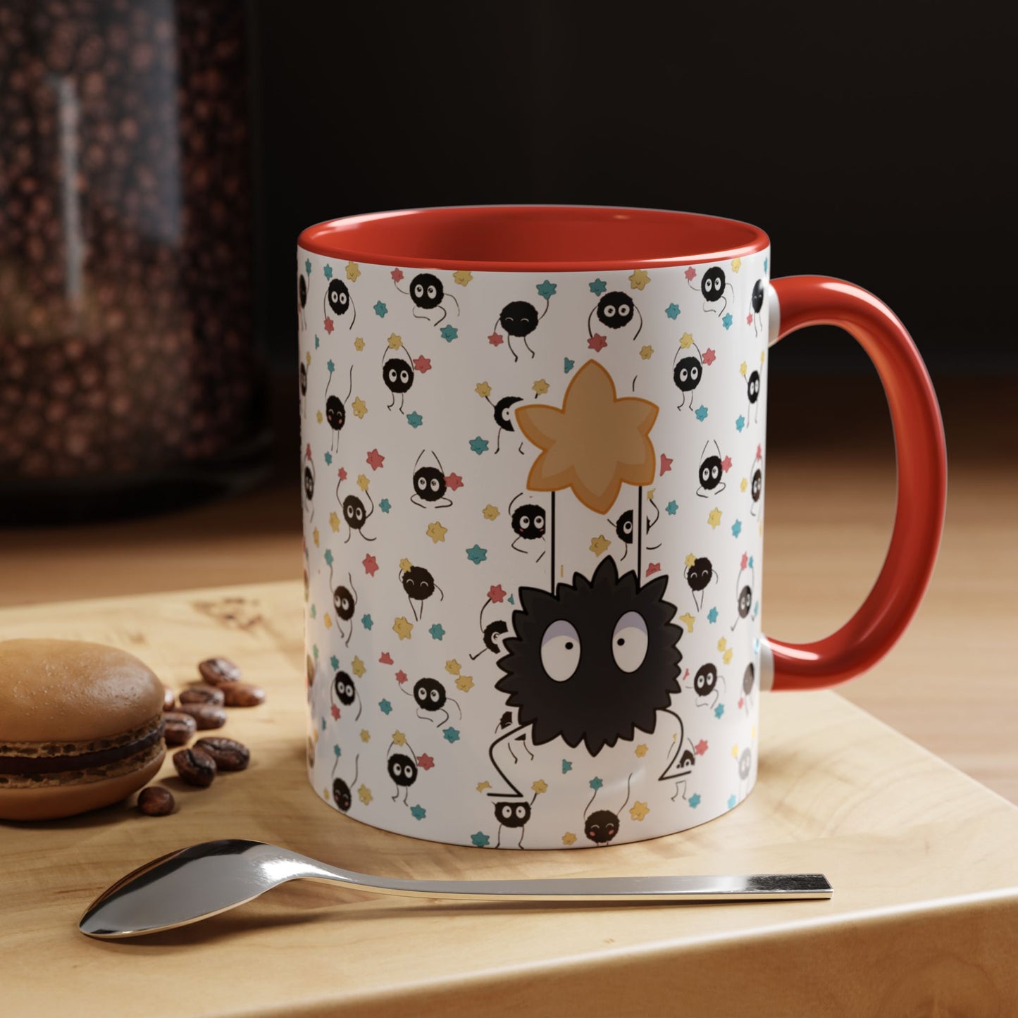 Soot Sprites Accent Mug – Studio Ghibli Color Handle Cup – 11oz & 15oz Ceramic Anime Gift