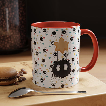 Soot Sprites Accent Mug – Studio Ghibli Color Handle Cup – 11oz & 15oz Ceramic Anime Gift