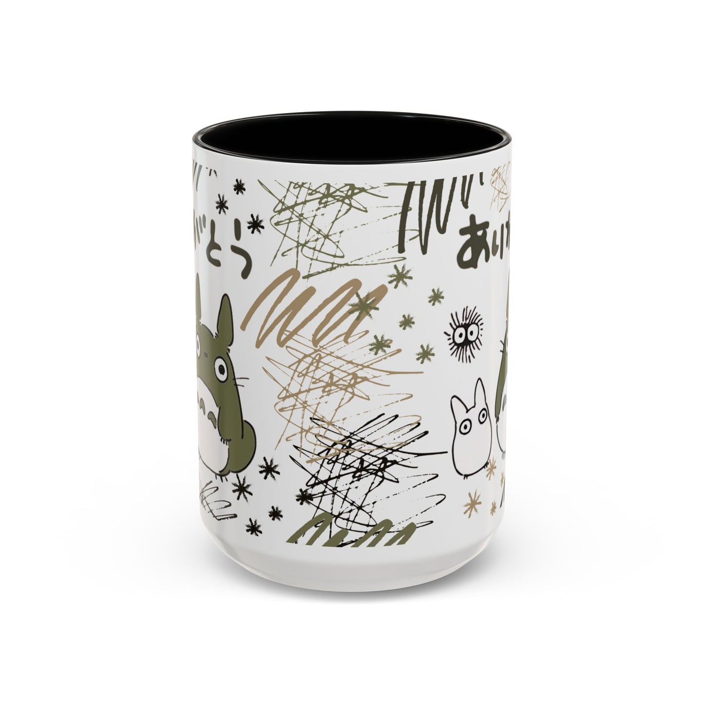 Totoro Sketch Accent Mug – Studio Ghibli Coffee Cup with Colored Handle – 11oz & 15oz Cute Anime Mug