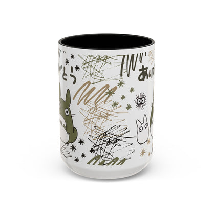 Totoro Sketch Accent Mug – Studio Ghibli Coffee Cup with Colored Handle – 11oz & 15oz Cute Anime Mug