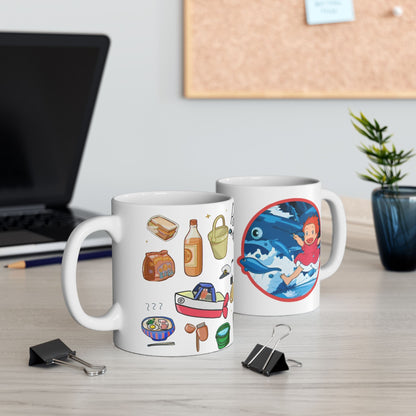 Ponyo Collage Mug – Studio Ghibli Coffee Cup 11oz & 15oz – Cute Anime Gift Featuring Ponyo and Sosuke