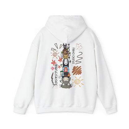 Studio Ghibli Back Print Hoodie – 100% Cotton Sketch Design Featuring Iconic Anime Characters