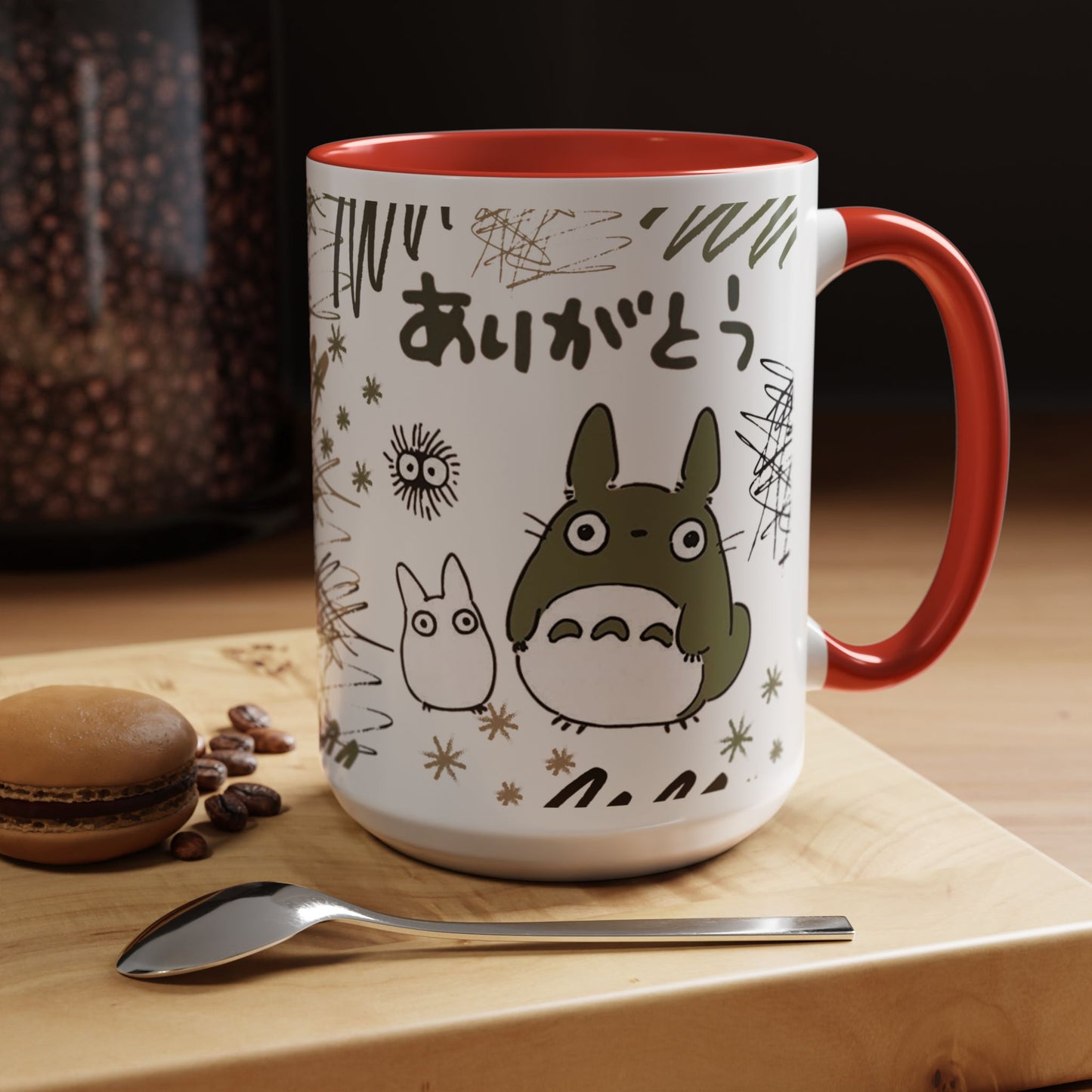 Totoro Sketch Accent Mug – Studio Ghibli Coffee Cup with Colored Handle – 11oz & 15oz Cute Anime Mug