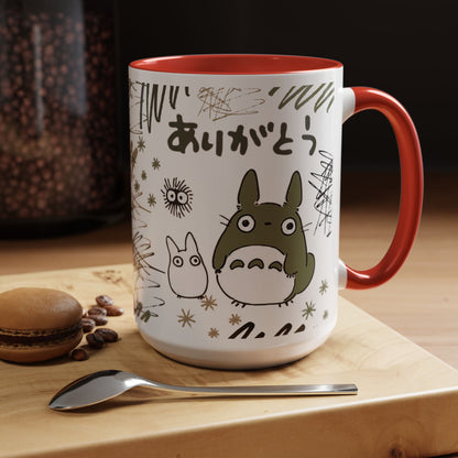 Totoro Sketch Accent Mug – Studio Ghibli Coffee Cup with Colored Handle – 11oz & 15oz Cute Anime Mug