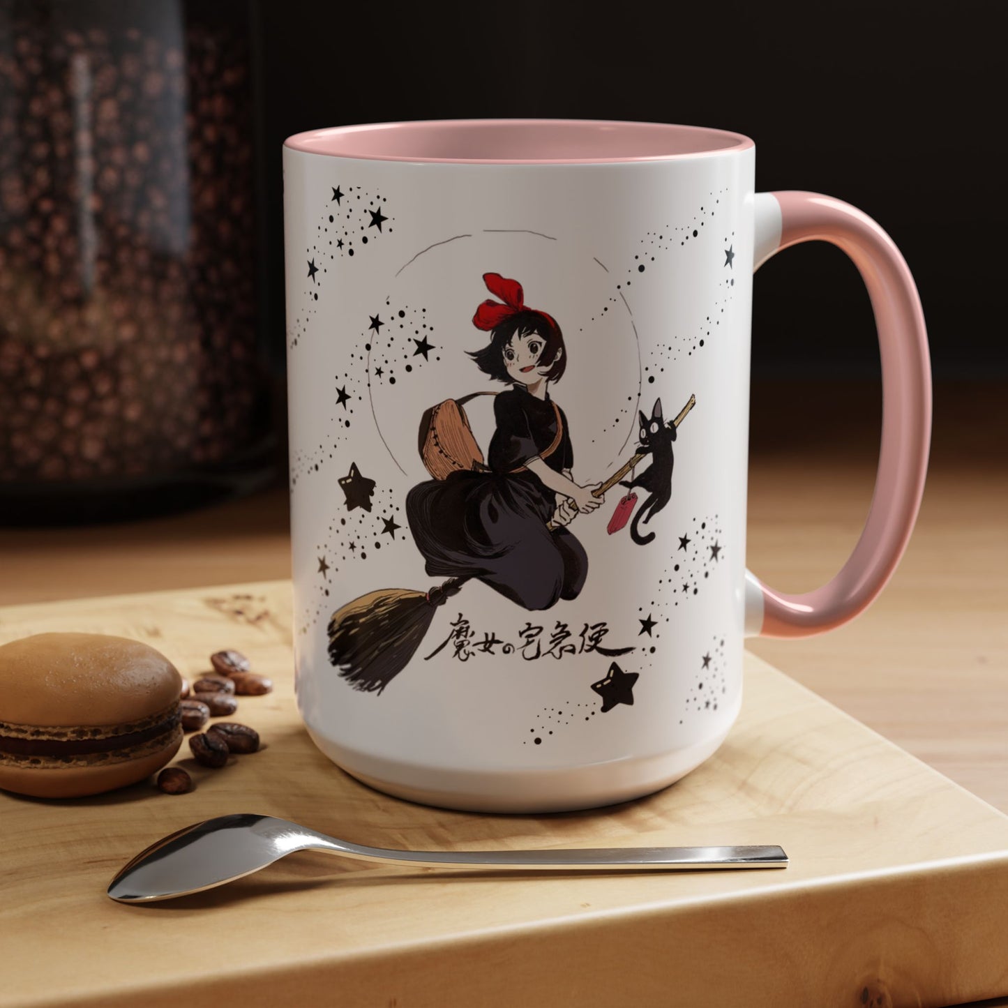 Kiki’s Delivery Service Accent Mug – 11oz & 15oz Ceramic Cup with Colored Handle – Studio Ghibli Anime Gift