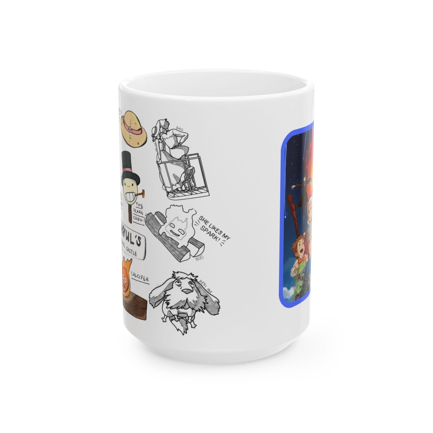 Howl’s Moving Castle Collage Mug – Studio Ghibli Coffee Cup 11oz & 15oz – Anime Gift Featuring Howl, Sophie & Calcifer