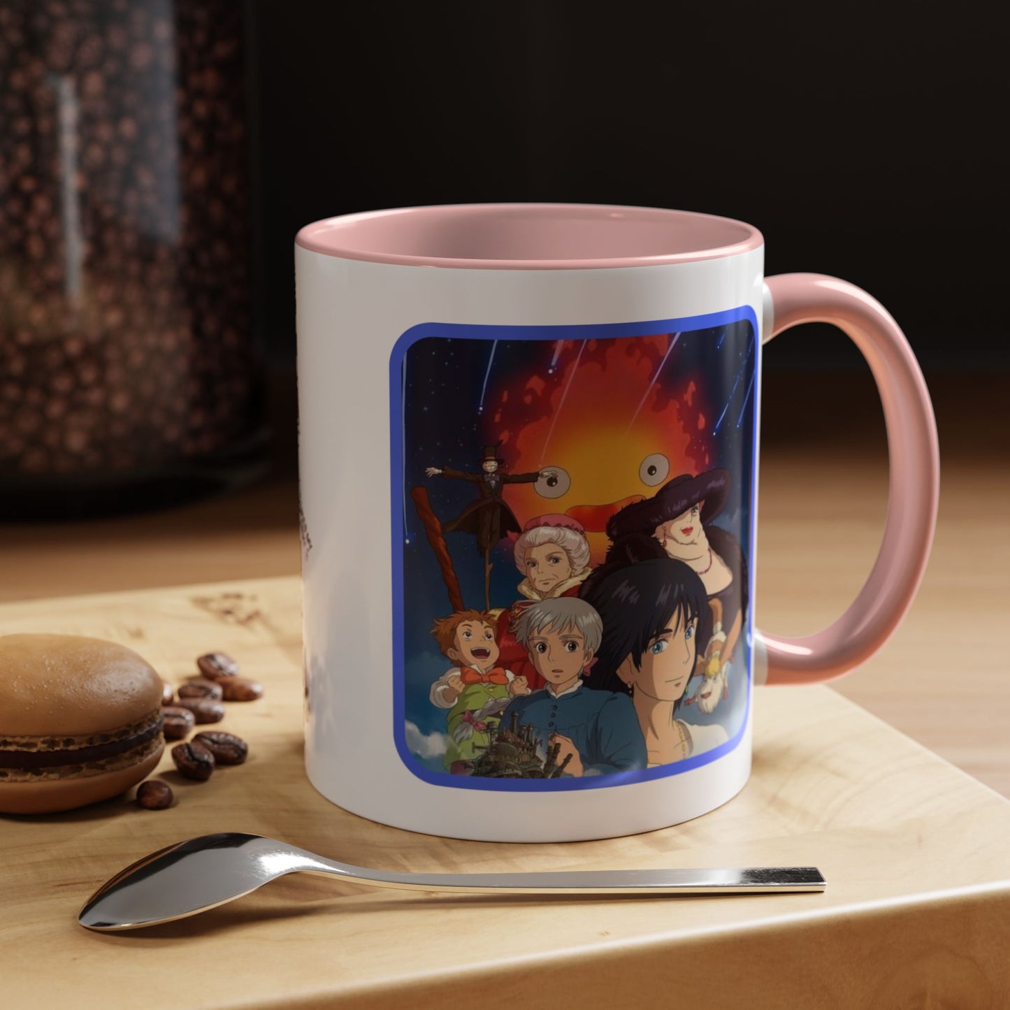 Howl’s Moving Castle Accent Mug – Ghibli Collage Color Handle Cup 11oz & 15oz – Anime Coffee Mug Featuring Howl & Calcifer