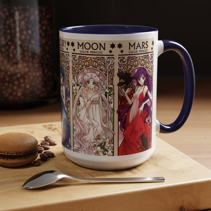 Sailor Moon Inner Guardians Accent Mug – Color Handle Anime Cup 11oz & 15oz – Magical Girl Coffee Gift