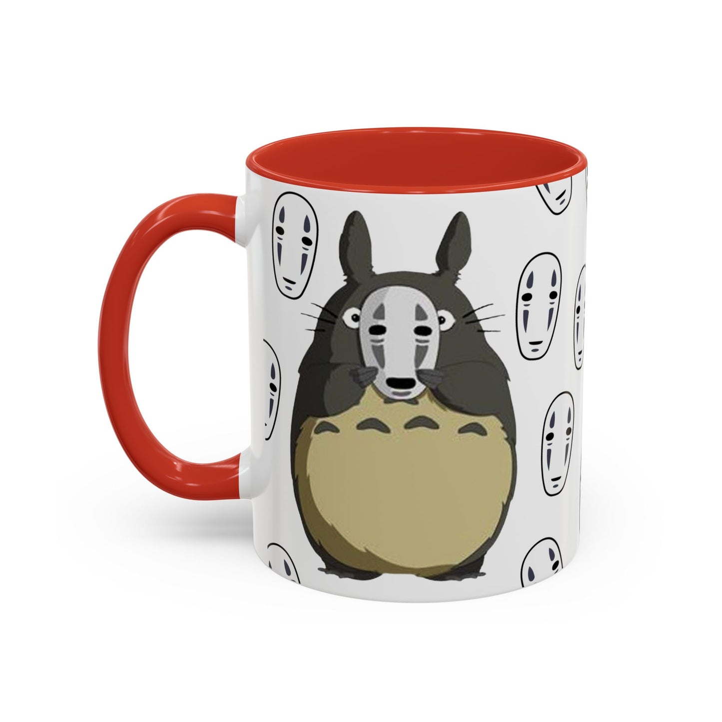 Totoro No Face Mask Accent Mug – Studio Ghibli Color Handle Cup 11oz & 15oz – Cute Anime Crossover Coffee Gift
