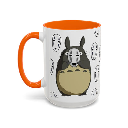 Totoro No Face Mask Accent Mug – Studio Ghibli Color Handle Cup 11oz & 15oz – Cute Anime Crossover Coffee Gift