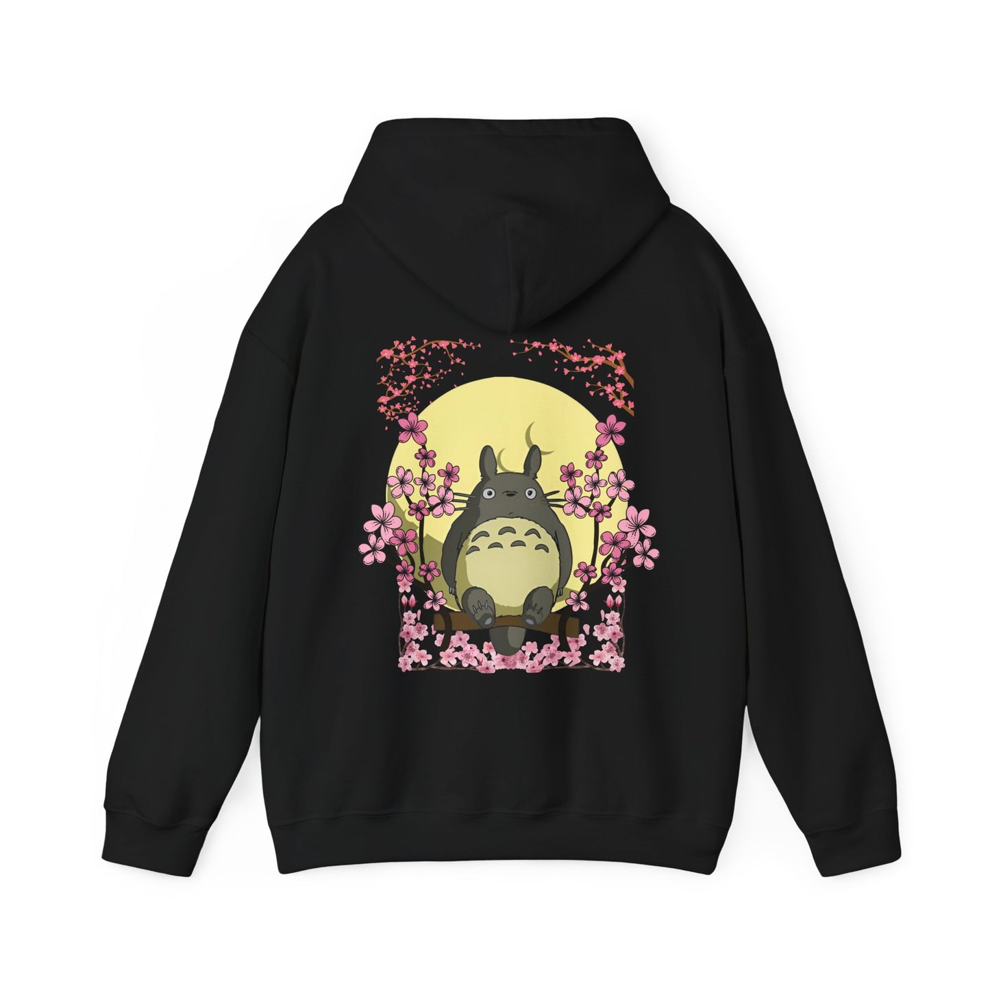 Totoro Sakura Moon Back Print Hoodie – 100% Cotton Studio Ghibli-Inspired Cherry Blossom Pullover