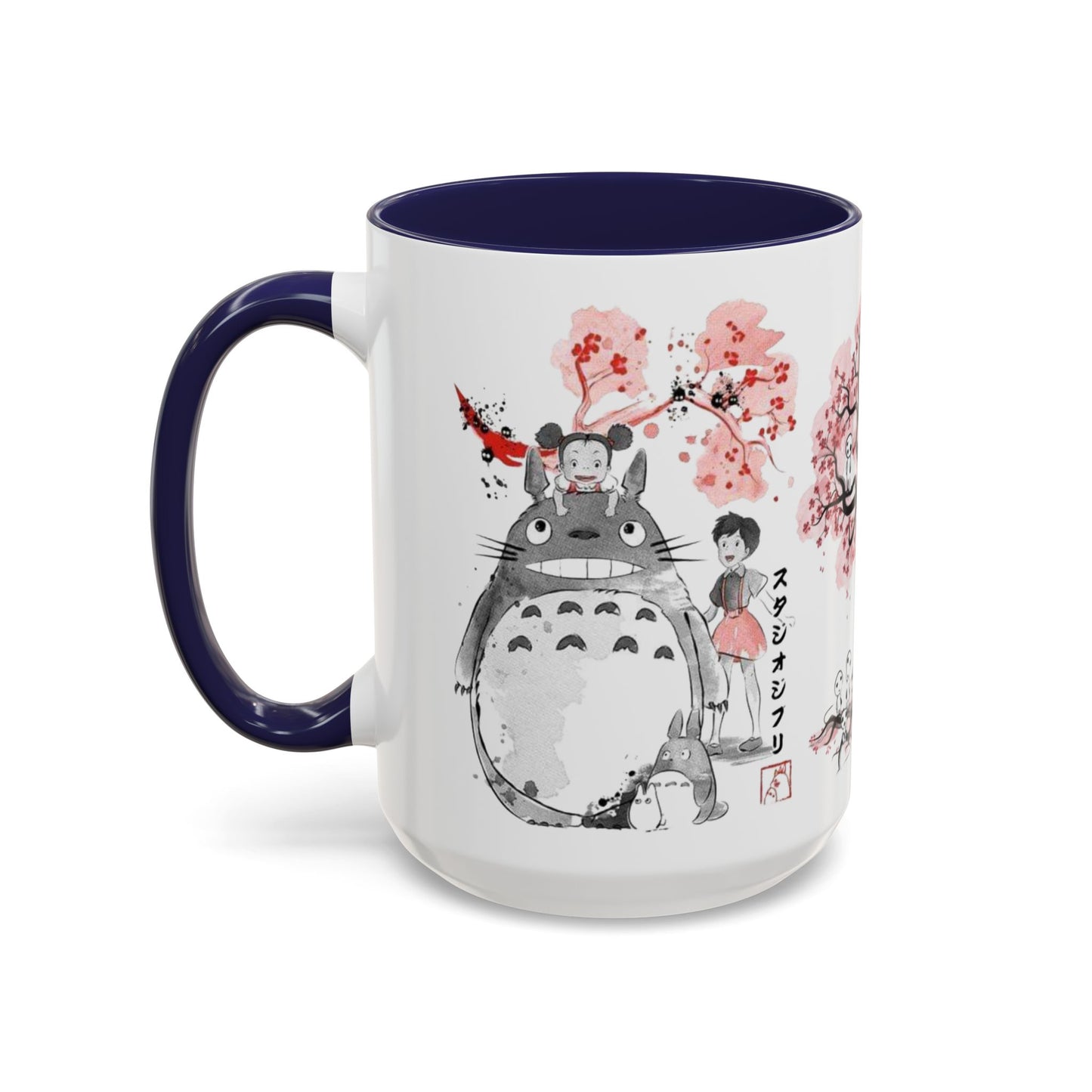 Totoro Sakura Forest Accent Mug – Color Handle Anime Cup 11oz & 15oz – Studio Ghibli Aesthetic Gift