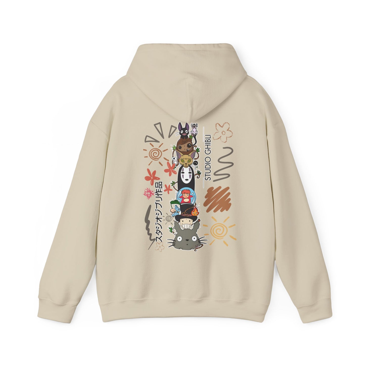 Studio Ghibli Back Print Hoodie – 100% Cotton Sketch Design Featuring Iconic Anime Characters
