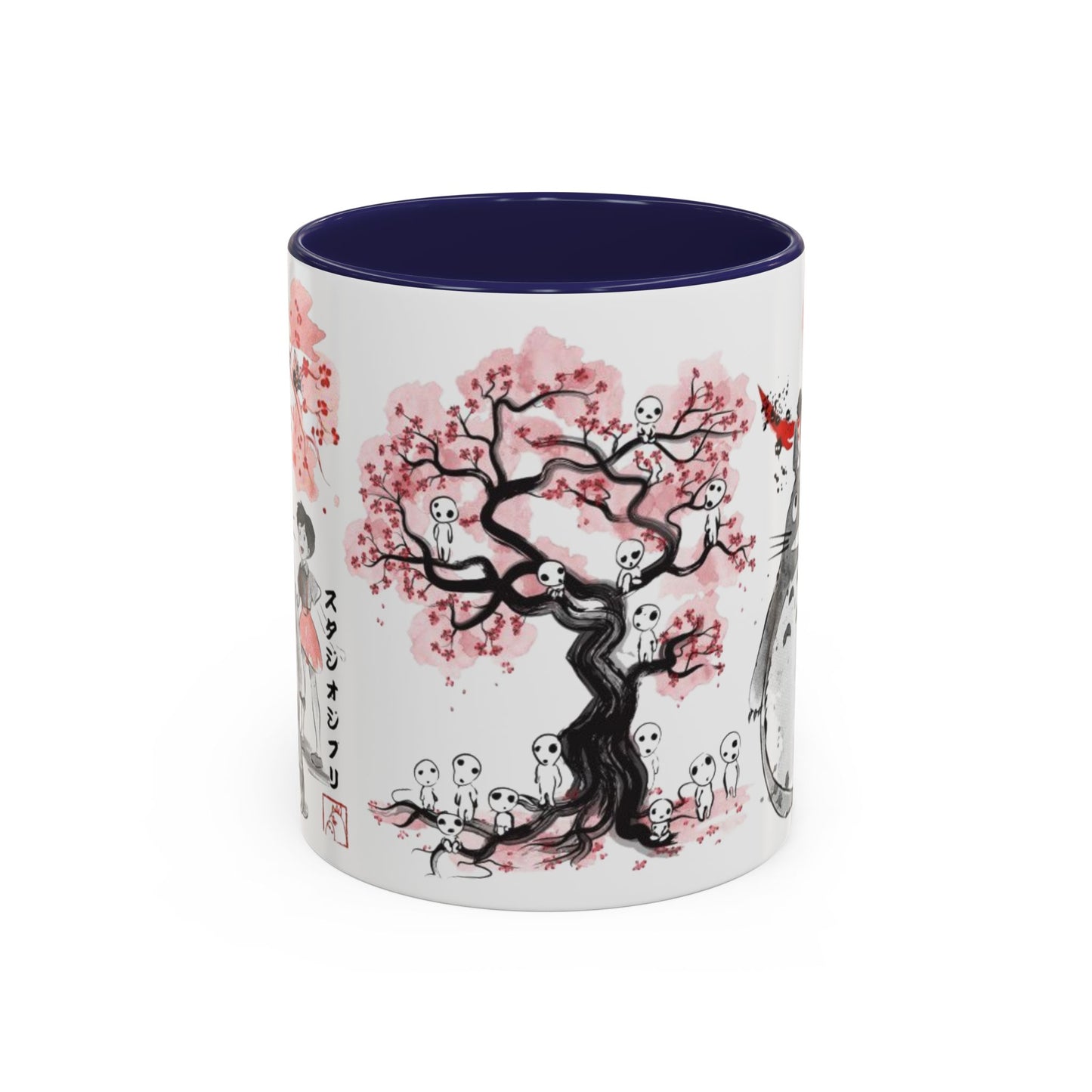 Totoro Sakura Forest Accent Mug – Color Handle Anime Cup 11oz & 15oz – Studio Ghibli Aesthetic Gift
