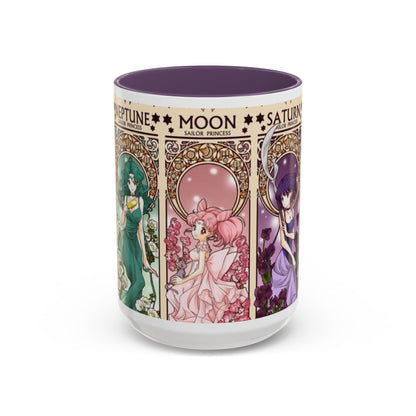 Sailor Moon Outer Guardians Accent Mug – Uranus Neptune Pluto Saturn – Color Handle Anime Cup 11oz 15oz