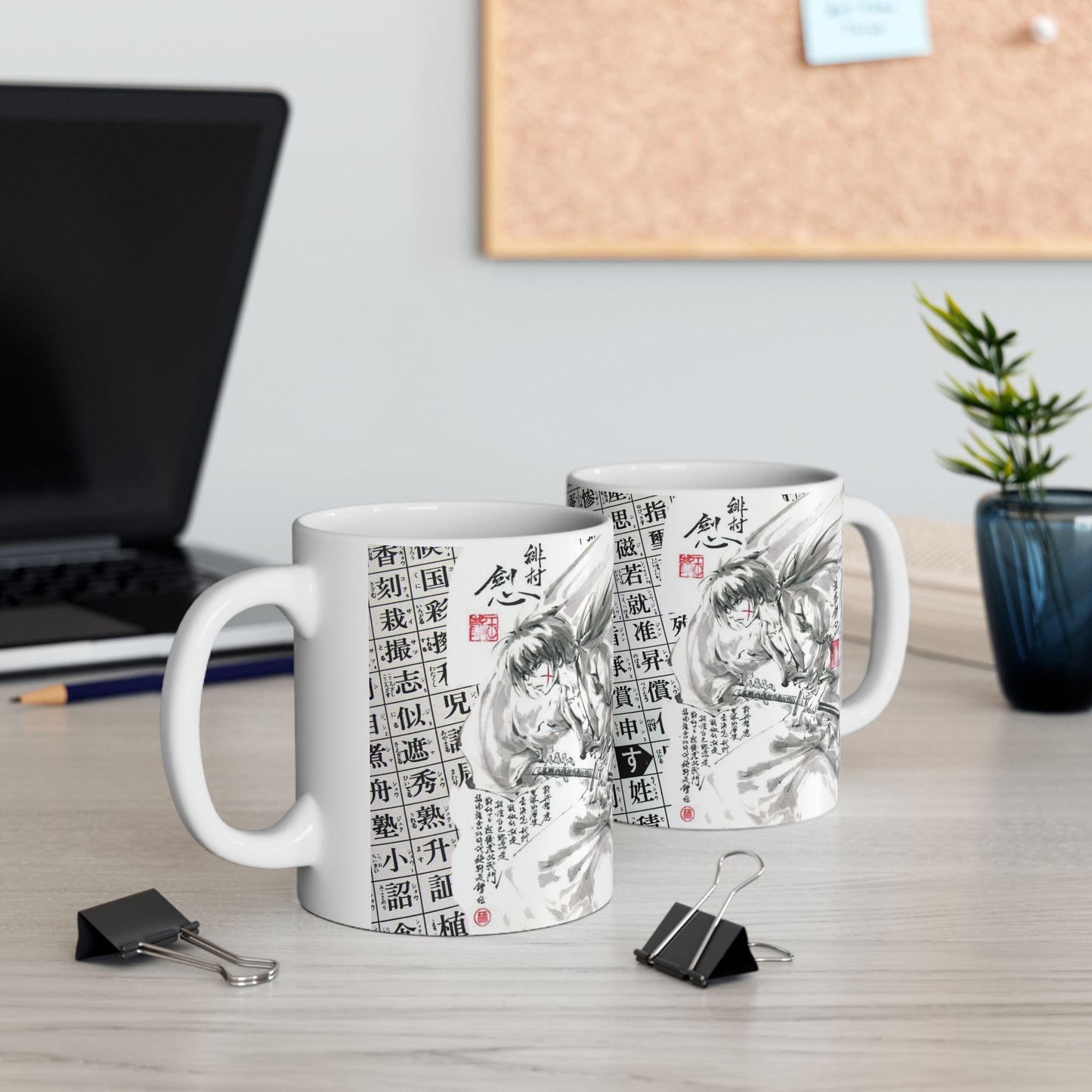 Rurouni Kenshin Kanji Mug – Samurai Anime Ceramic Cup 11oz & 15oz – Japanese Calligraphy Coffee Gift