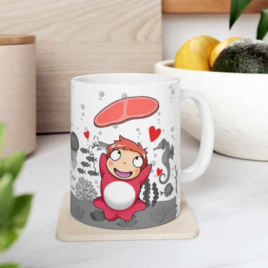 Ponyo Ham Mug – Cute Studio Ghibli Coffee Cup – 11oz & 15oz Anime Drinkware Gift