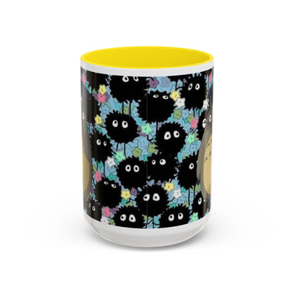 Totoro & Soot Sprites Accent Mug – Studio Ghibli Color Handle Cup – 11oz & 15oz Ceramic Anime Gift