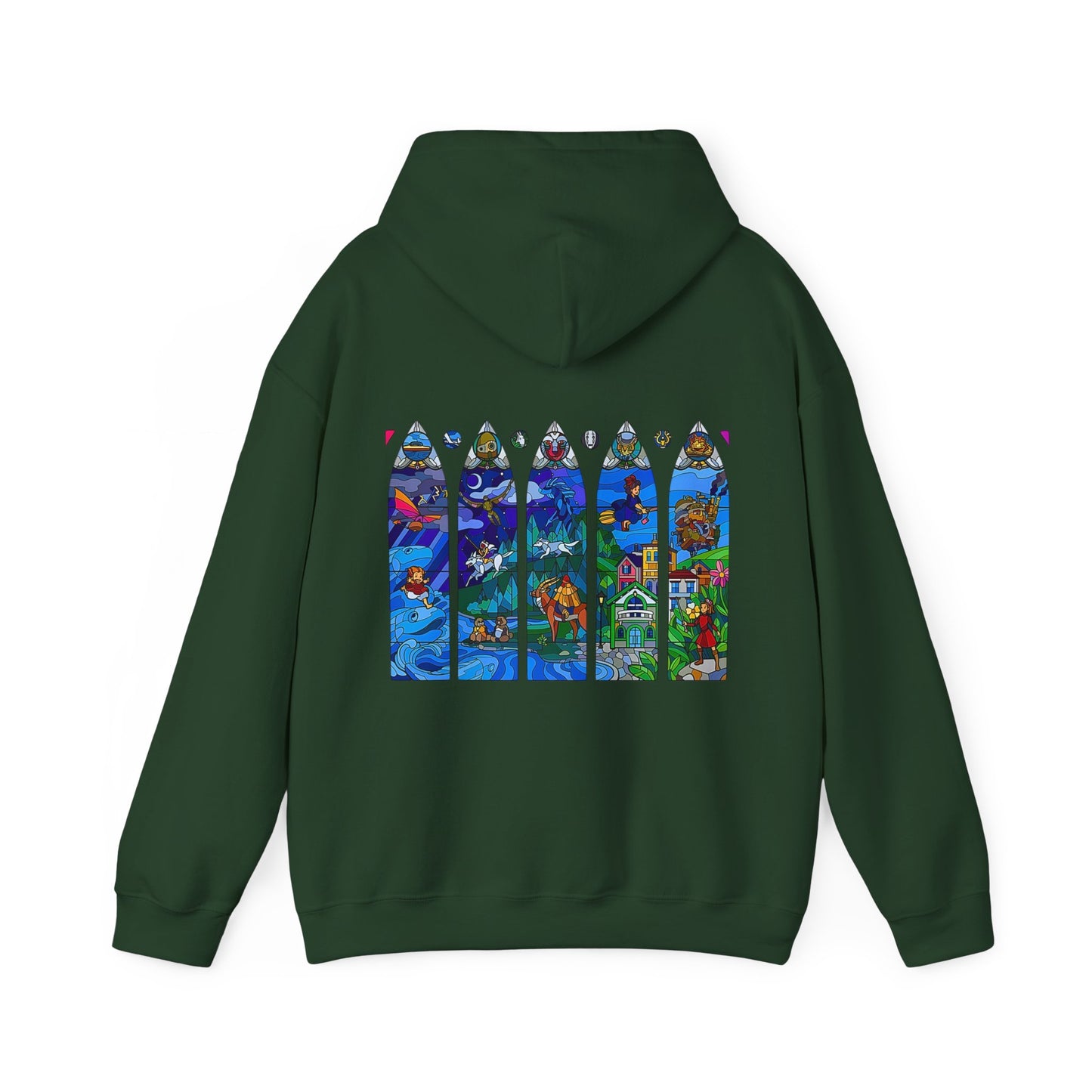 Studio Ghibli Stained Glass Back Print Hoodie – 100% Cotton Anime Hoodie with Vitral-Inspired Design