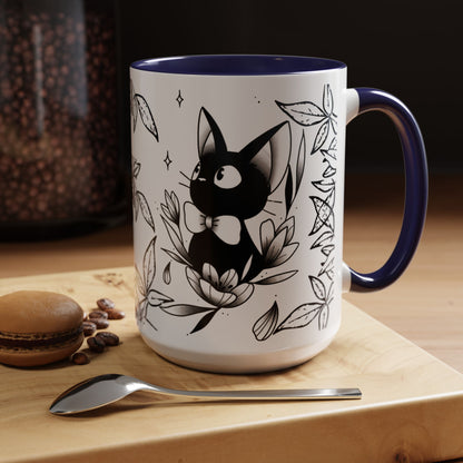 Jiji Cat Studio Ghibli Mug – 11oz & 15oz Accent Handle Coffee Cup – Cute Kiki’s Delivery Service Gift